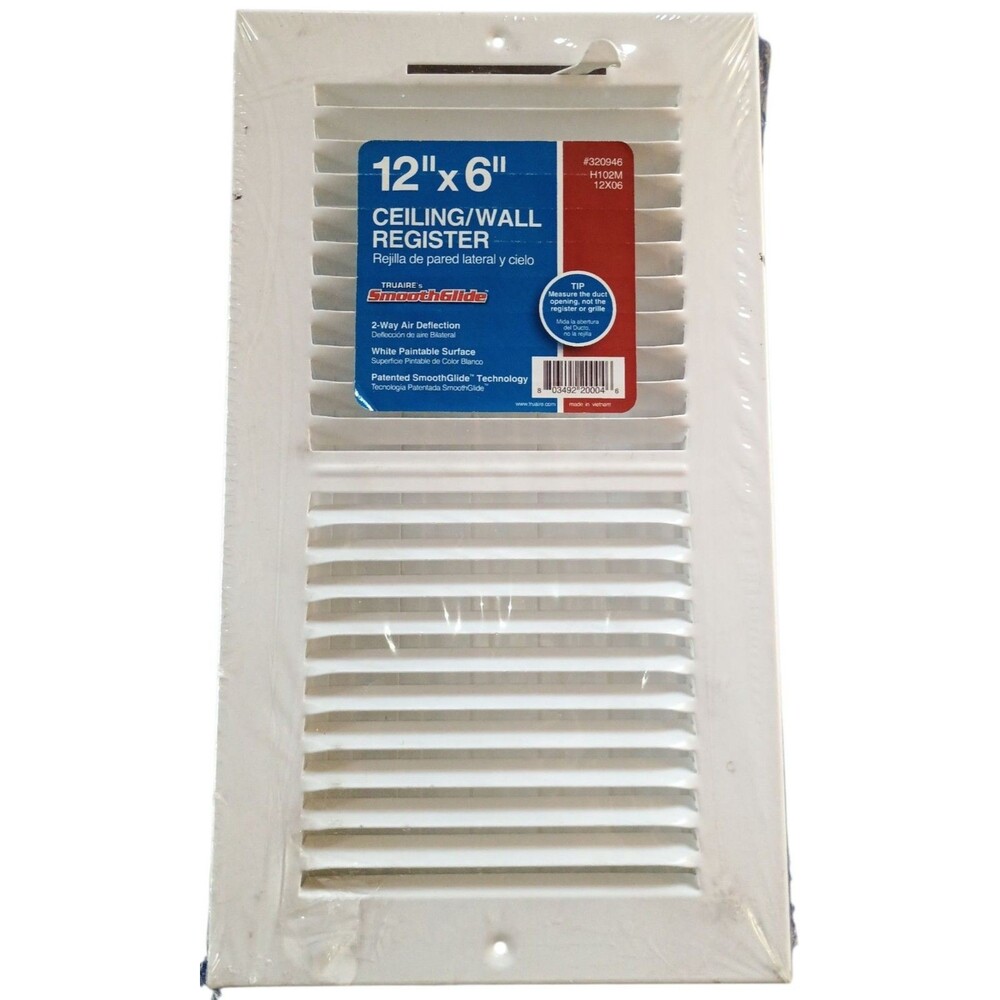 Ceiling Wall Register TruAire Smooth Glide 2 Way Air Deflection White 12x6 H102M